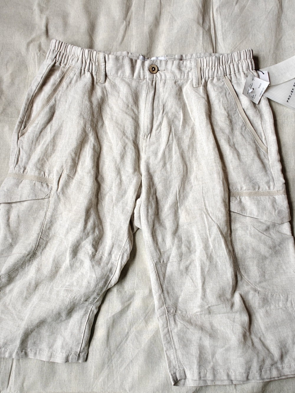 Men's Light Beige Linen Cargo Shorts